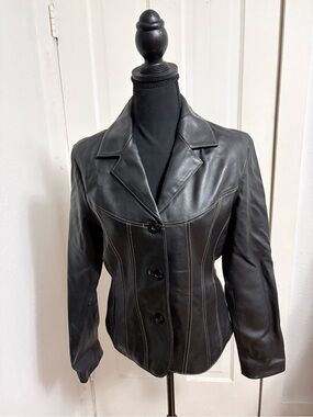 Wilsons 100% Leather Black Women's Button-Front Leather Jacket